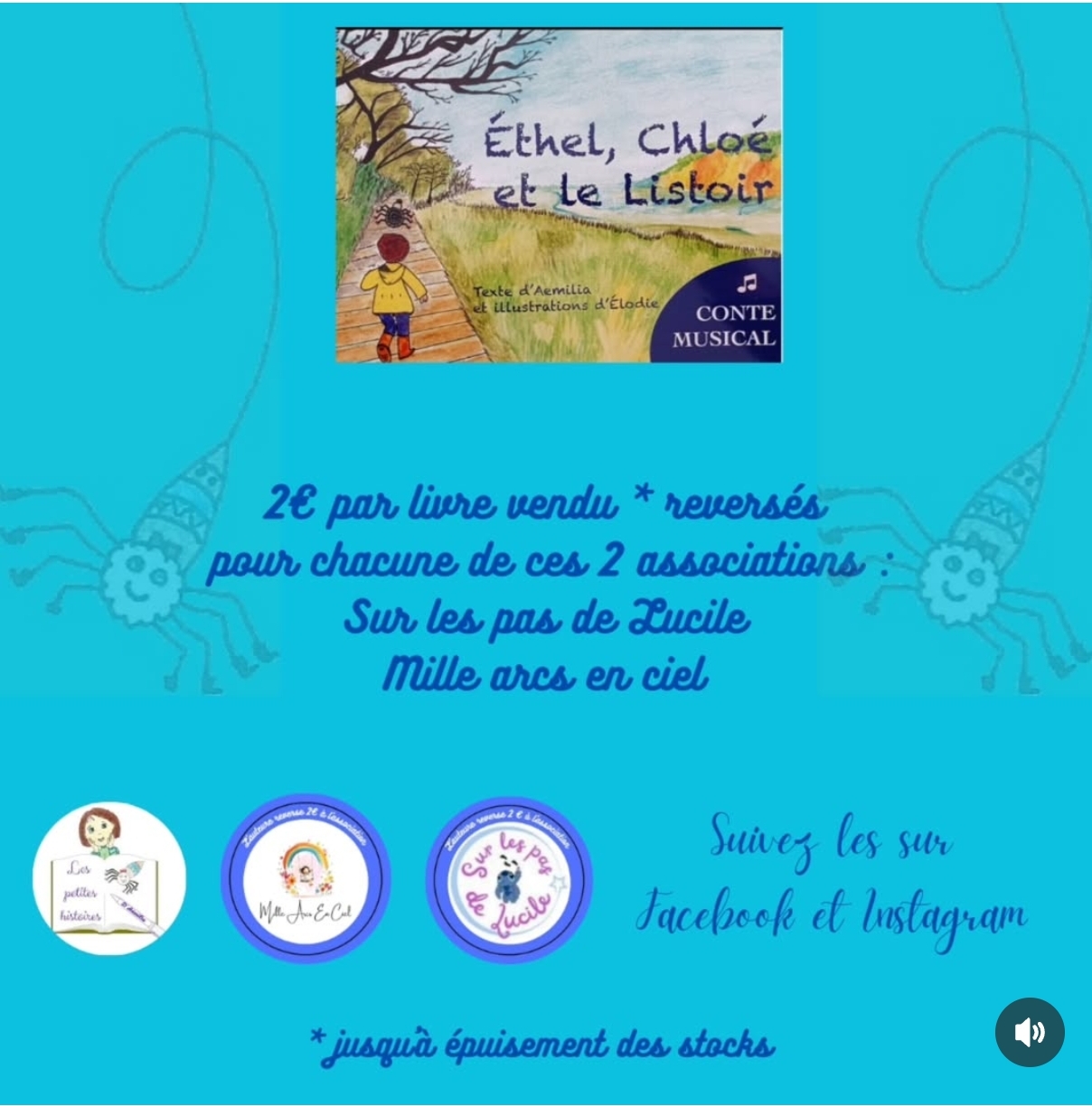 Illustrations de la vente de l'album Ethel, Chloé et le Listoir et partenariat avec des associations locales